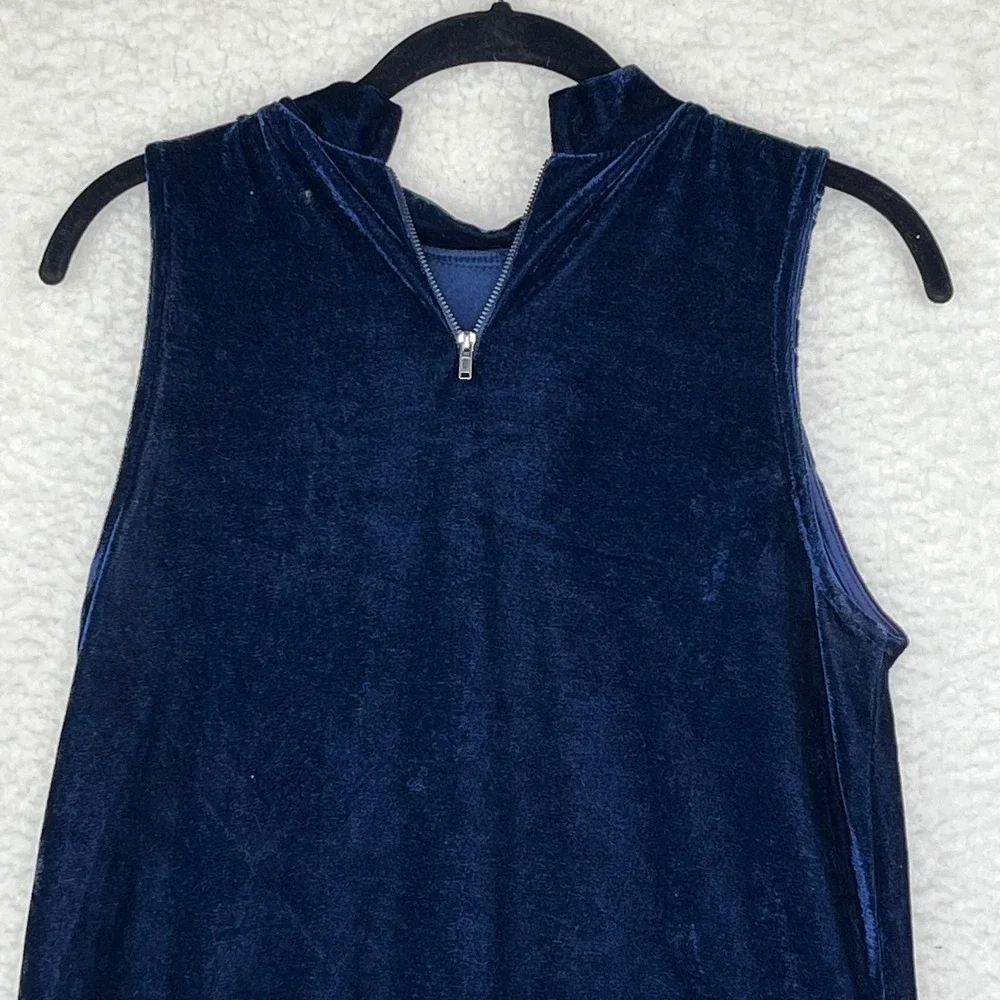 THML Navy Blue Velvet Embroidered Sleeveless Mini Shift Dress Pockets XS